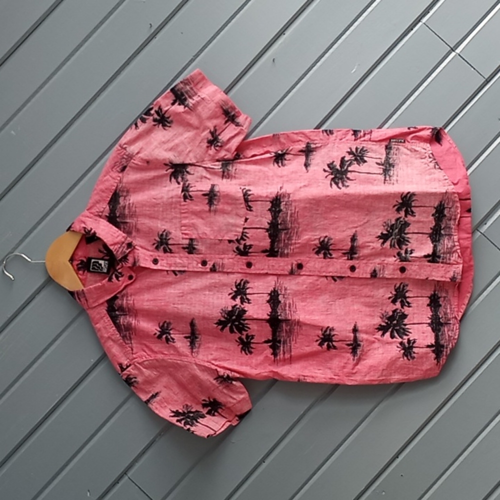 🥳 BKLYN athletics 100% Cotton pink Hawaiian collared short sleeve button down